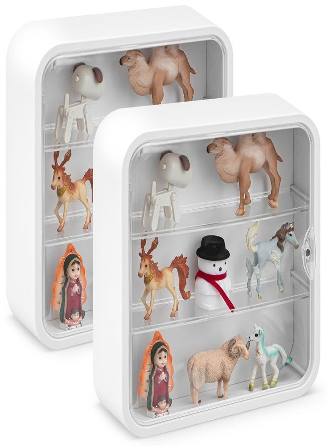 Menkxi 2 Pcs Display Case for Figures 3 Tiers Doll Storage Box Wall Mounted Clear Box Dust Proof Display Cabinet Organizer with Magnetic Door for Mini Toys Action Figures Collectibles, White - Image 1